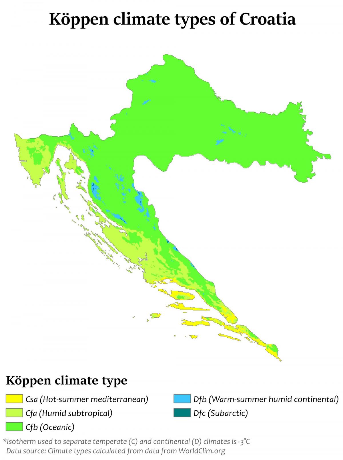 Croatia temperature map