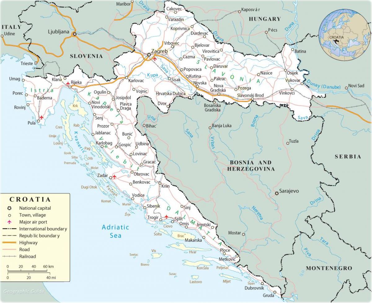 Map of the country Croatia