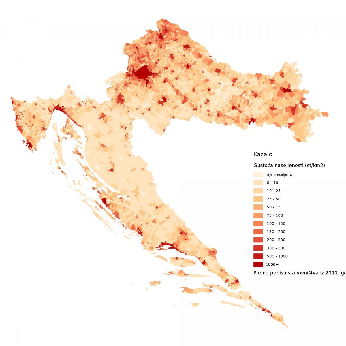 Croatia density map
