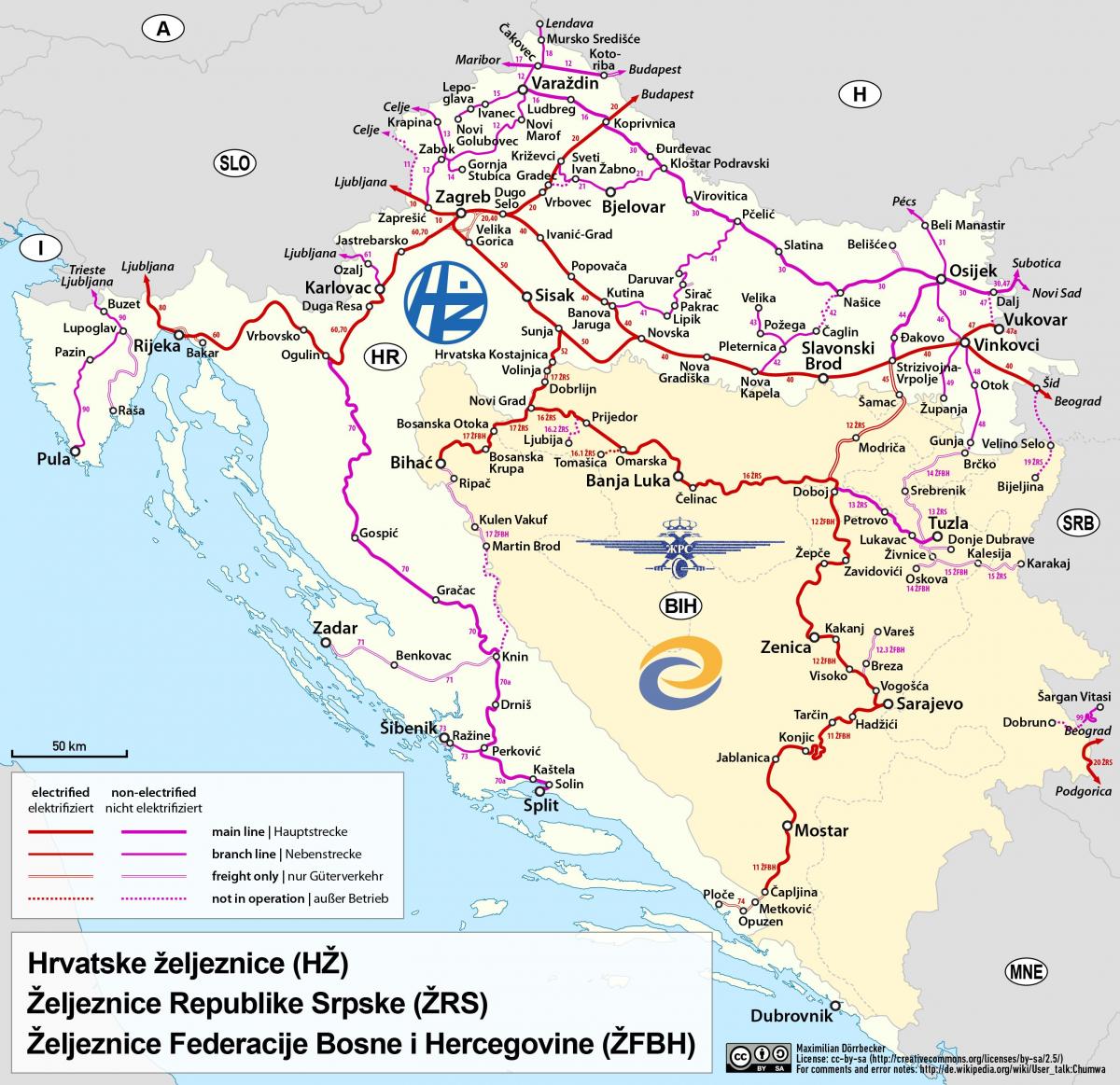 Croatia train lines map