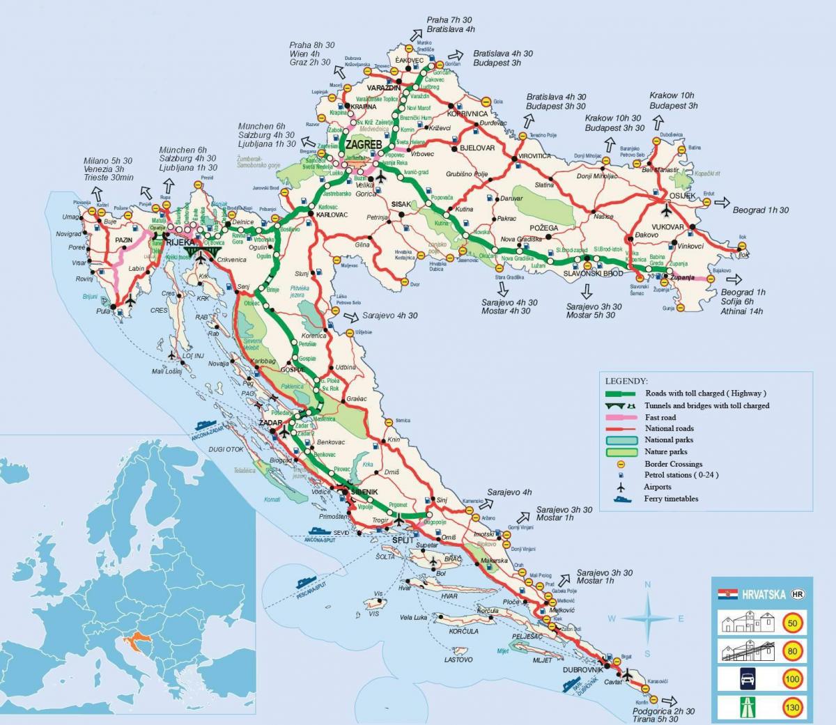 Driving map of Croatia