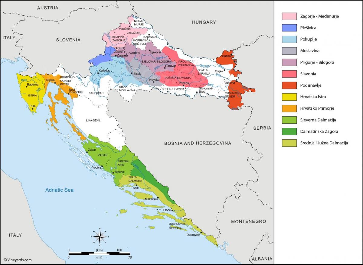 Croatia vineyards map