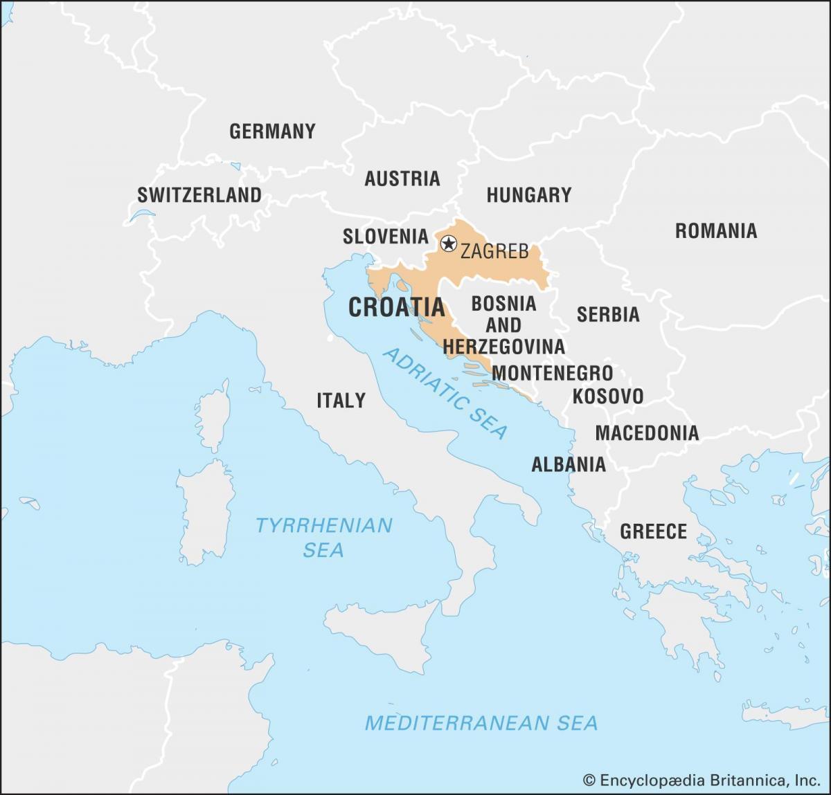Map of Croatia and bordering countries